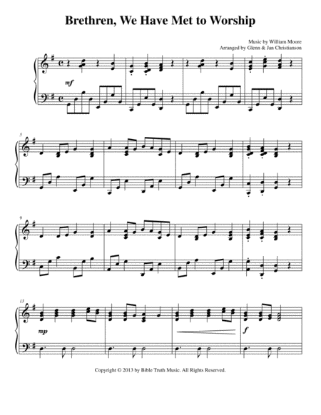 Free Sheet Music Brethren We Have Met To Worship