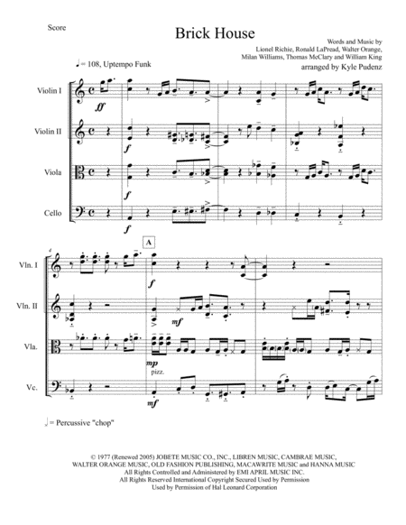 Free Sheet Music Brick House Jazz String Quartet