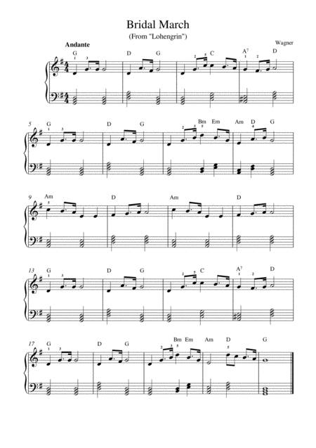 Free Sheet Music Bridal March From Lohengrin Easy Version