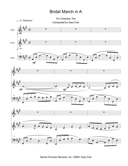 Bridal March In A For Chamber Trio Sheet Music