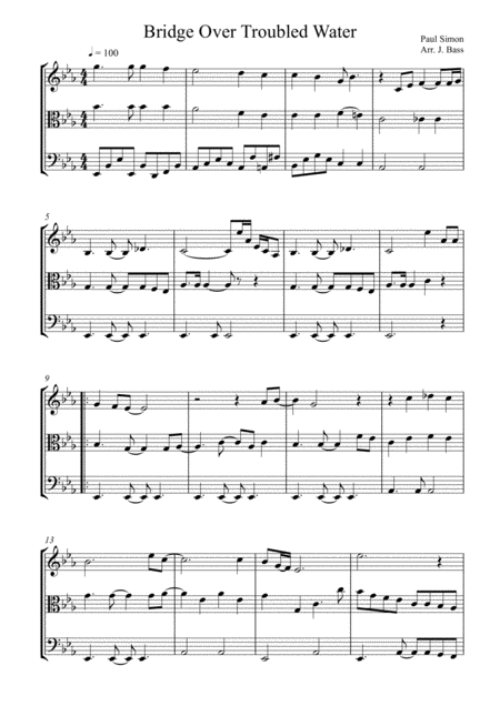 Free Sheet Music Bridge Over Troubled Water By Simon And Garfunkel Arranged For String Trio Violin Viola And Cello