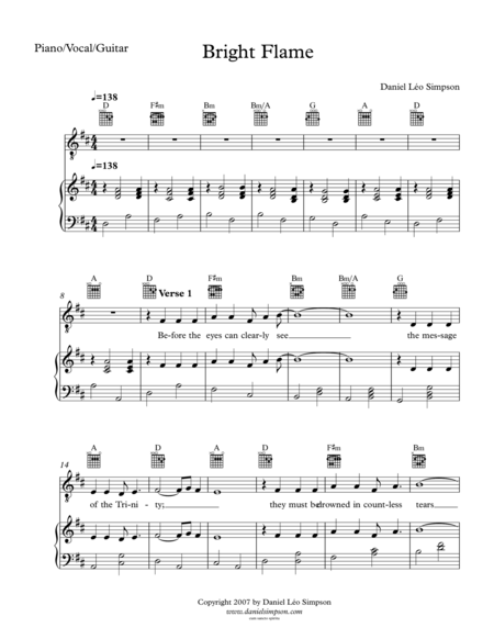 Bright Flame Piano Vocal Guitar Sheet Music