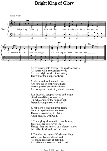 Bright King Of Glory A New Tune To A Wonderful Isaac Watts Hymn Sheet Music