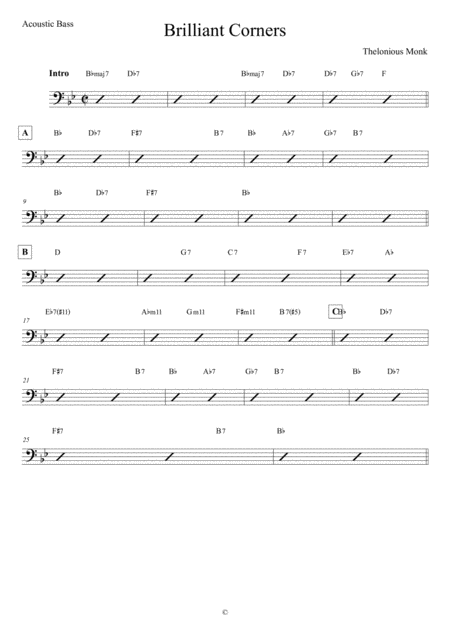 Brilliant Corners Acoustic Bass Sheet Music