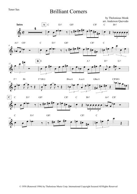 Free Sheet Music Brilliant Corners Thelonious Monk Tenor Sax