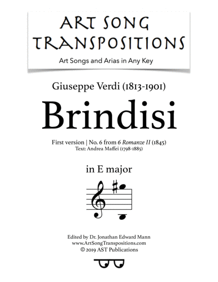 Free Sheet Music Brindisi First Version E Major