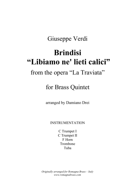 Free Sheet Music Brindisi From Traviata Brass Quintet