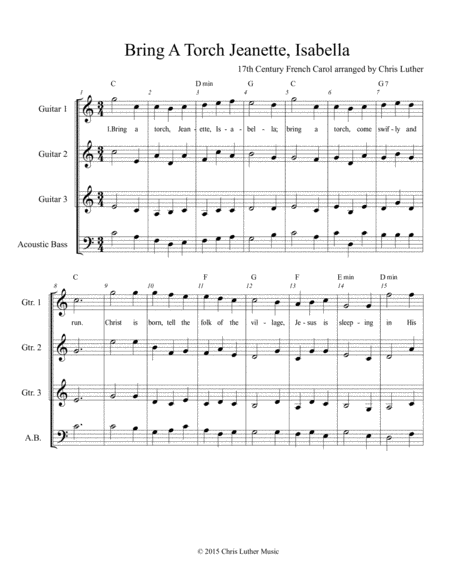 Free Sheet Music Bring A Torch Jeanette Isabella Arrangement For Guitars