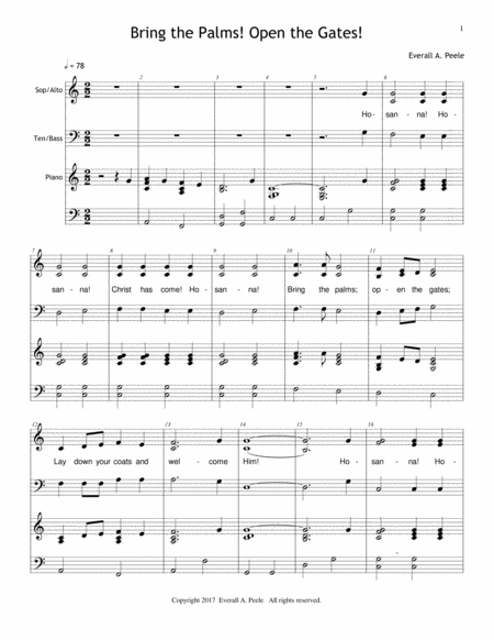 Bring The Palms Choir Version Inclues Unlimited License To Copy Sheet Music