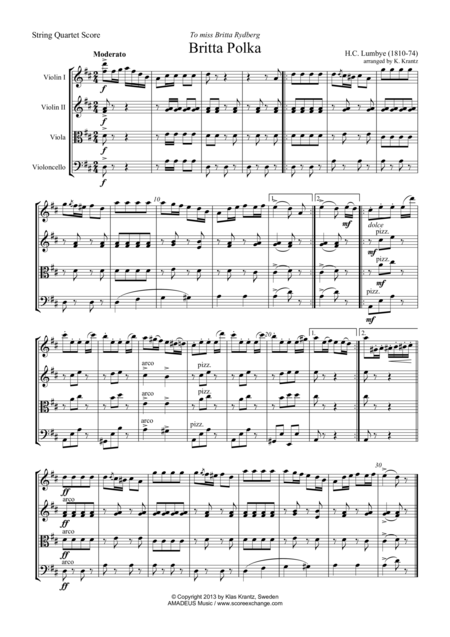 Britta Polka D Major For String Quartet Sheet Music