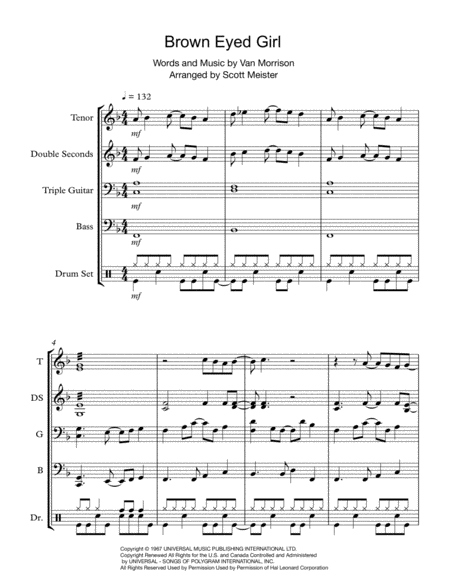 Brown Eyed Girl For Steel Band Sheet Music