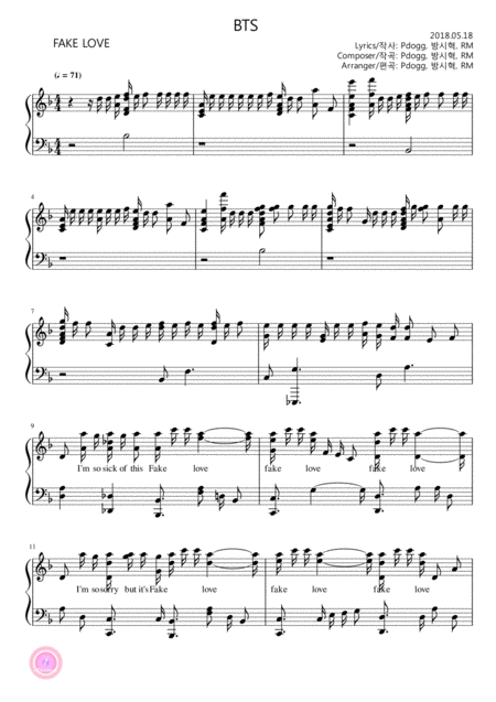 Bts Fake Love Sheet Music