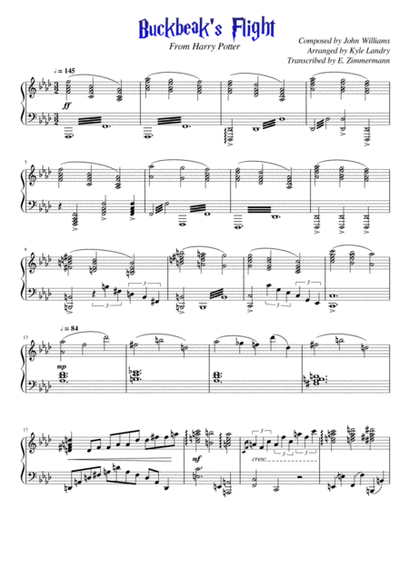 Free Sheet Music Buckbeaks Flight Piano Solo Kyle Landry Arrangement