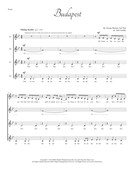 Budapest For Ssaa A Cappella Quartet Sheet Music