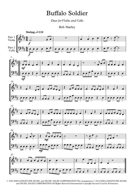 Free Sheet Music Buffalo Soldier Duet For Violin And Cello