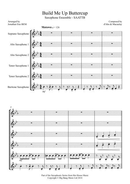 Build Me Up Buttercup Saxophone Ensemble Saattb Sheet Music