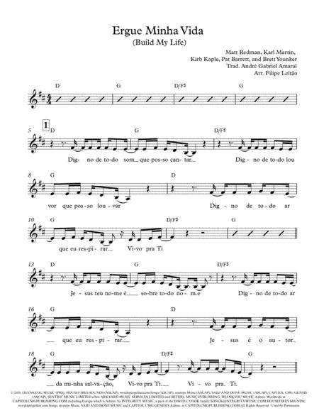 Free Sheet Music Build My Life Ergue Minha Vida