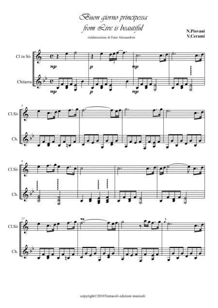 Buon Giorno Principessa Clarinet And Guitar Sheet Music