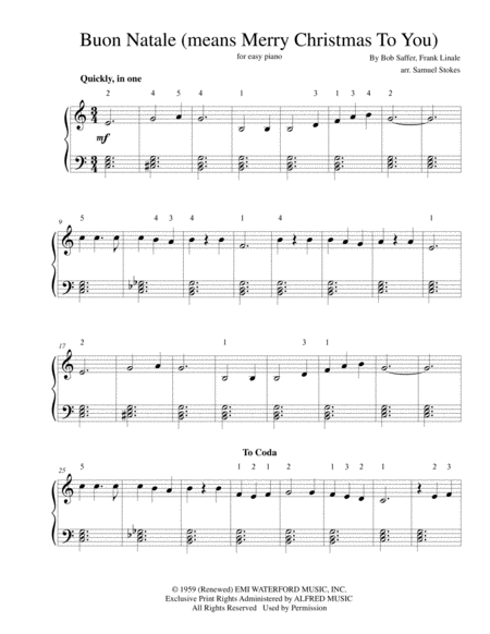 Free Sheet Music Buon Natale Means Merry Christmas To You For Easy Piano