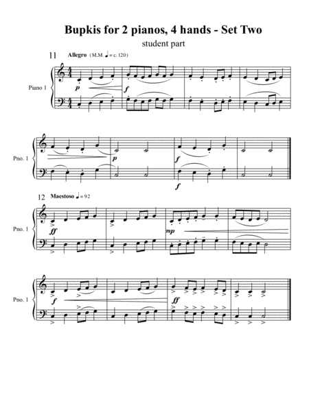 Free Sheet Music Bupkis For 2 Pianos 4 Hands Set Two Student Part