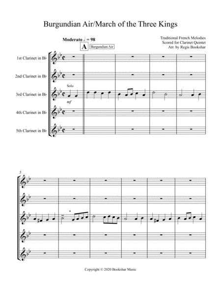 Free Sheet Music Burgundian Air March Of The Three Kings Clarinet Quintet