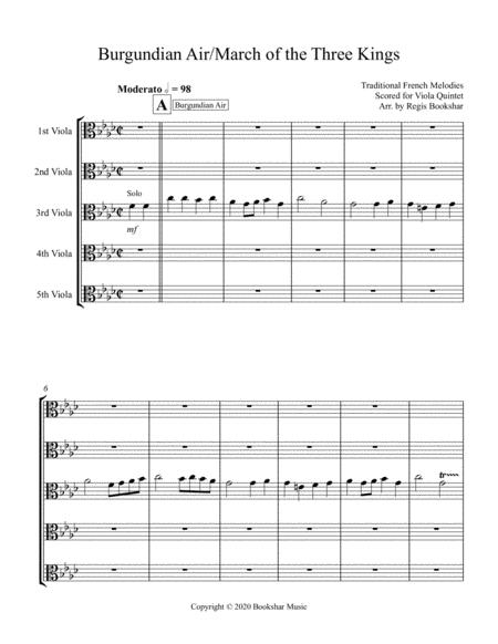 Burgundian Air March Of The Three Kings Viola Quintet Sheet Music