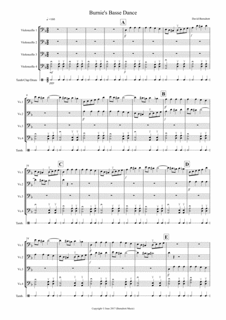 Burnies Basse Dance For Cello Quartet Sheet Music