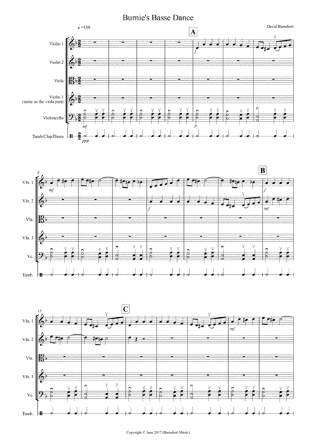 Free Sheet Music Burnies Basse Dance For String Quartet