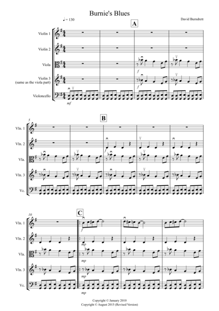 Burnies Blues For String Quartet Sheet Music