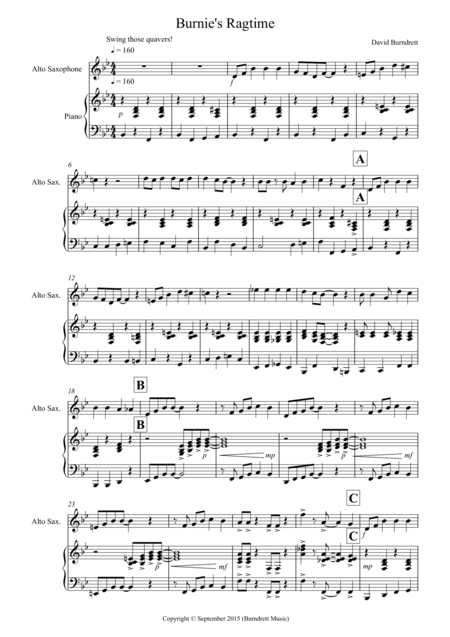 Burnies Ragtime For Alto Saxophone And Piano Sheet Music