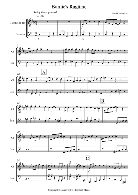 Burnies Ragtime For Clarinet And Bassoon Duet Sheet Music