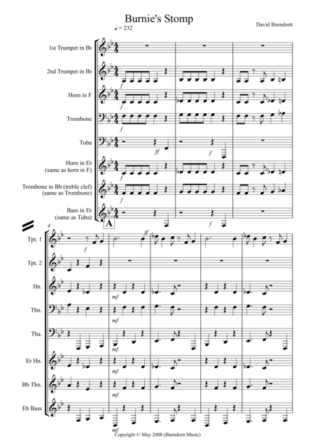 Burnies Stomp For Brass Quintet Sheet Music