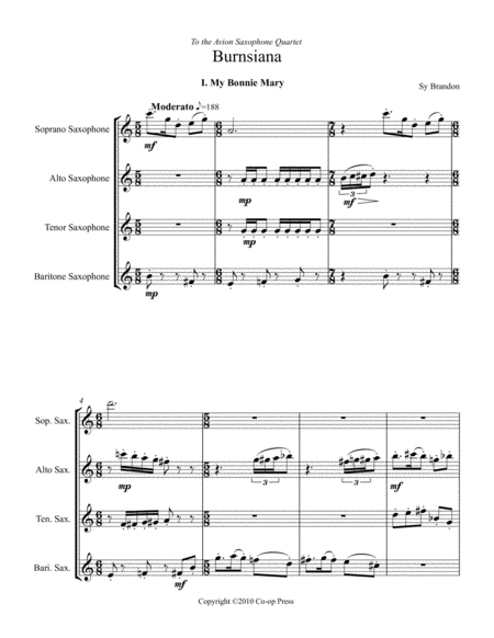 Free Sheet Music Burnsiana For Saxophone Quartet