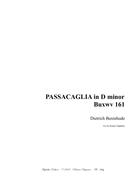 Free Sheet Music Buxtehude Passacaglia In D Minor Buxwv 161 Arr For String Quartet