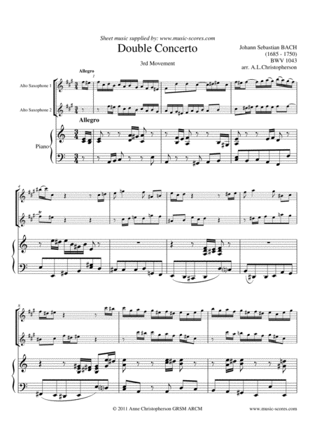 Free Sheet Music Bwv 1043 Double Concerto 3rd Movement 2 Alto Saxophones And Piano