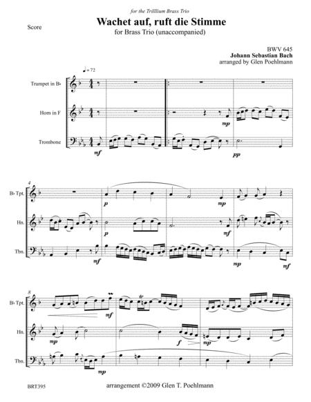 Bwv 645 Wachet Auf Ruft Uns Die Stimme Js Bach For Brass Trio Unaccompanied Sheet Music