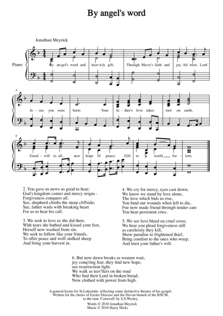 By Angels Word A New Hymn Sheet Music