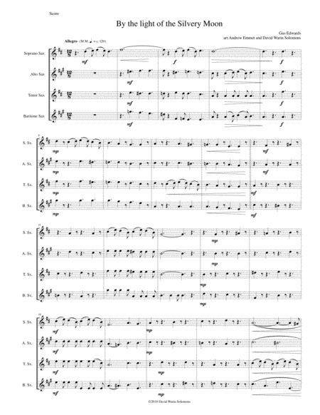 Free Sheet Music By The Light Of The Silvery Moon For Saxophone Quartet