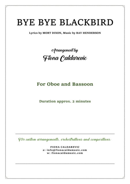 Bye Bye Blackbird Duet For Oboe And Bassoon Sheet Music