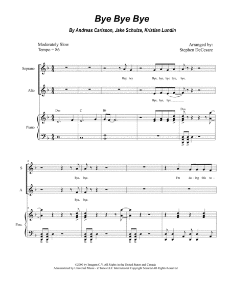 Free Sheet Music Bye Bye Bye Duet For Soprano And Alto Solo