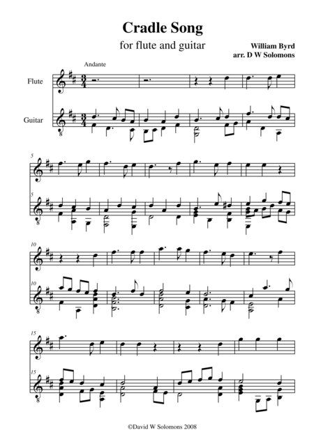 Byrds Cradle Song For Flute And Guitar Sheet Music