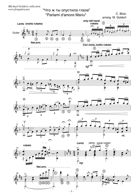 C A Bixio Parlami D Amore Mariu Arr For Guitar Sheet Music