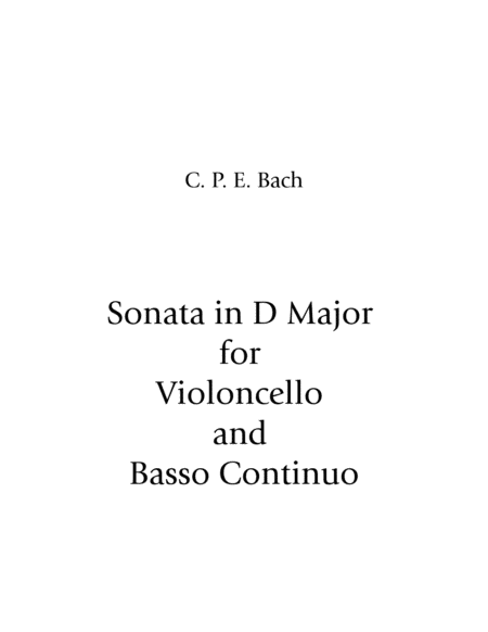 C P E Bach Gamba Sonata In D Major Transcribed For Cello Duet Sheet Music