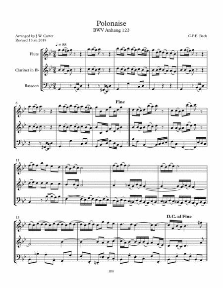 Free Sheet Music C P E Bach Polonaise In G Min Bwv Anh 123 Arranged For Flute Clarinet Bassoon