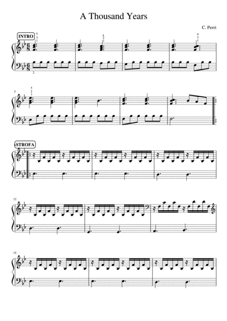 C Perri A Thousand Years Solo Piano Accompaniment Sheet Music