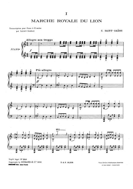 Free Sheet Music C Saint Sans The Carnival Of The Animals Royal March Of The Lion Original Piano Solo