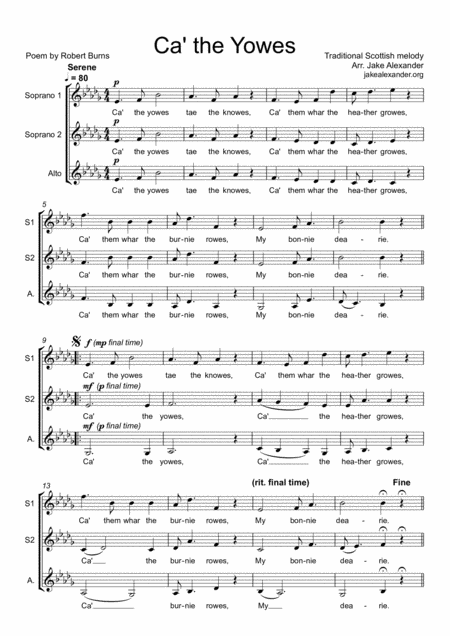 Free Sheet Music Ca The Yowes Ssa