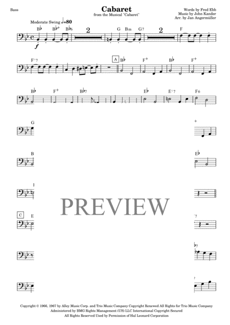 Free Sheet Music Cabaret Jazz Bass Transcription Of The Cabaret Recording