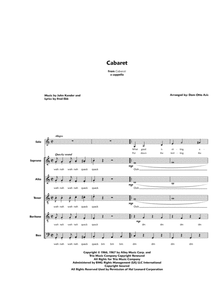 Free Sheet Music Cabaret Satbb With Solo A Cappella