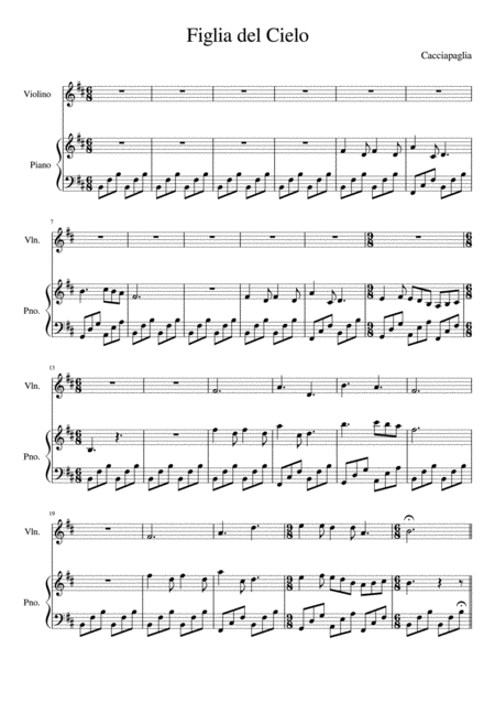 Cacciapaglia Figlia Del Cielo Arr Piano Violin Sheet Music